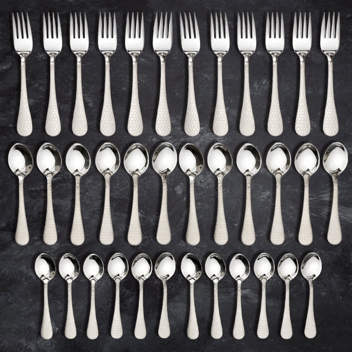 Diamond Cut Design 50 Gram Silver Cutlery Set Qareenay Manzil® branded