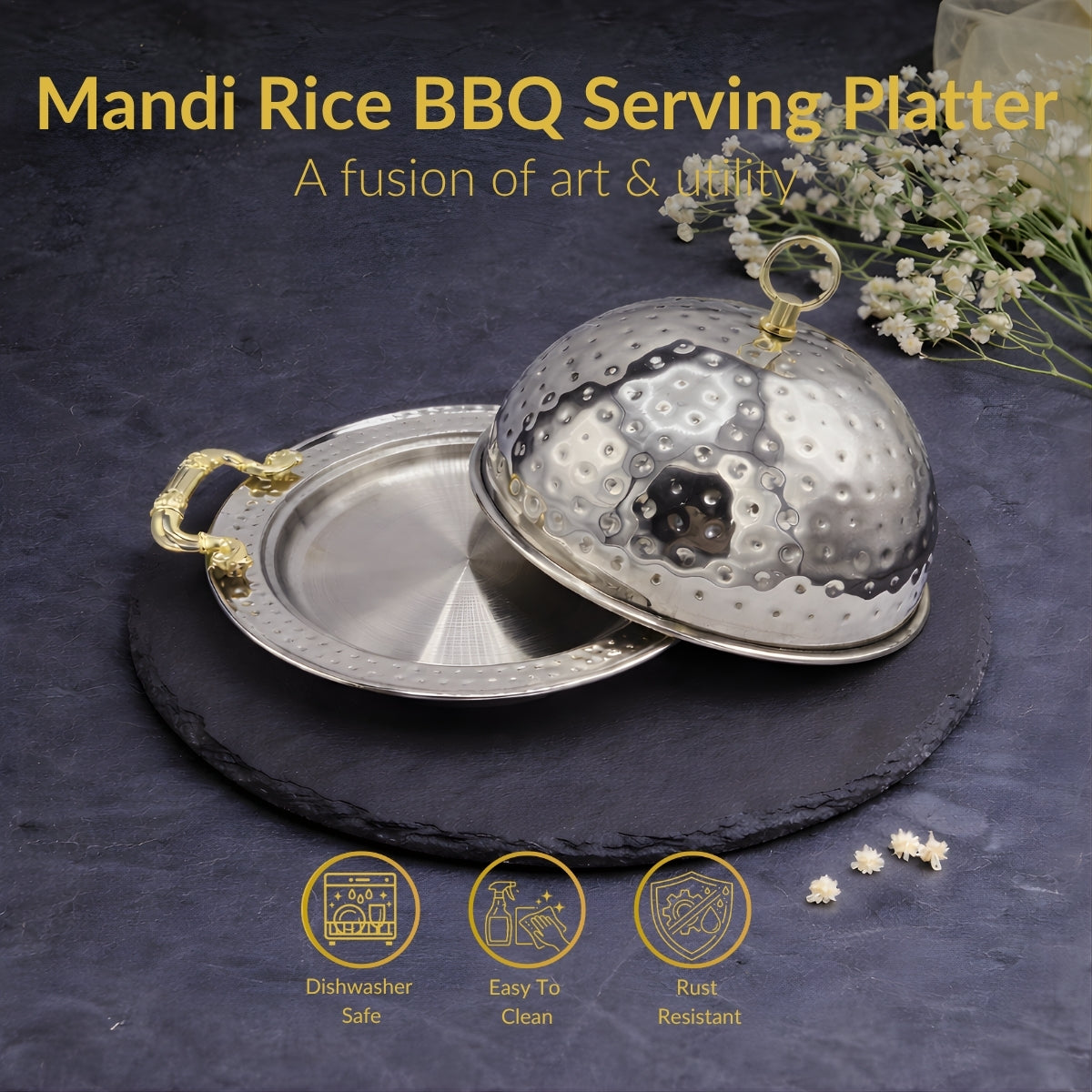 QM® Mandi Rice BBQ Serving Platter-Stainless Steel