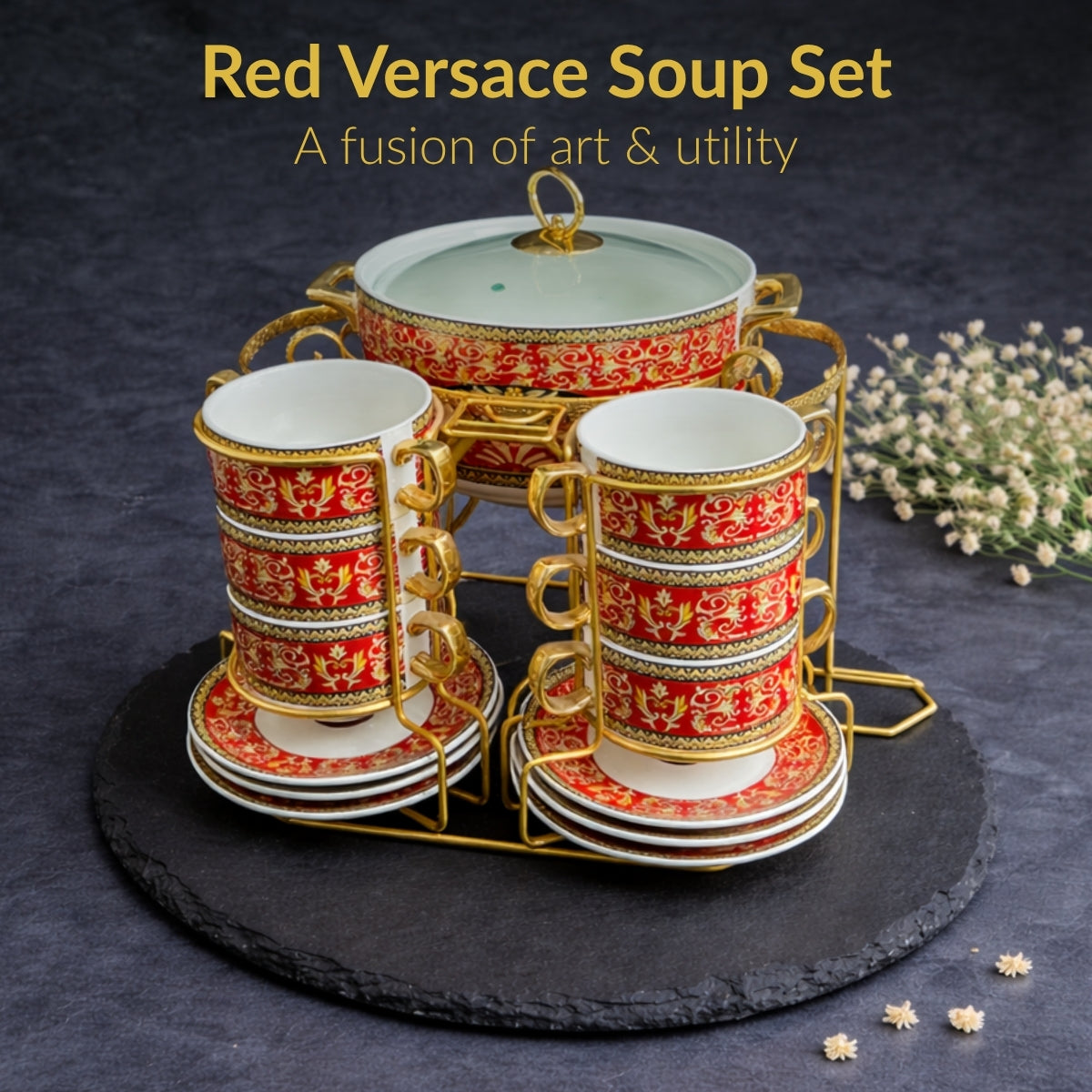 Red Versace Soup Set - 14 Pieces