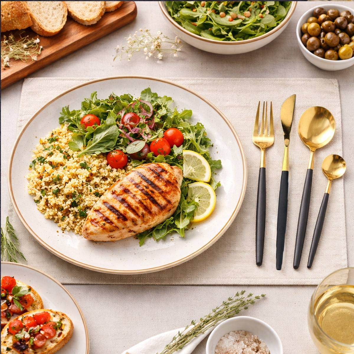 35 Grams Quality Cutlery for 6 People - 24 Piece Set - Gold & Black