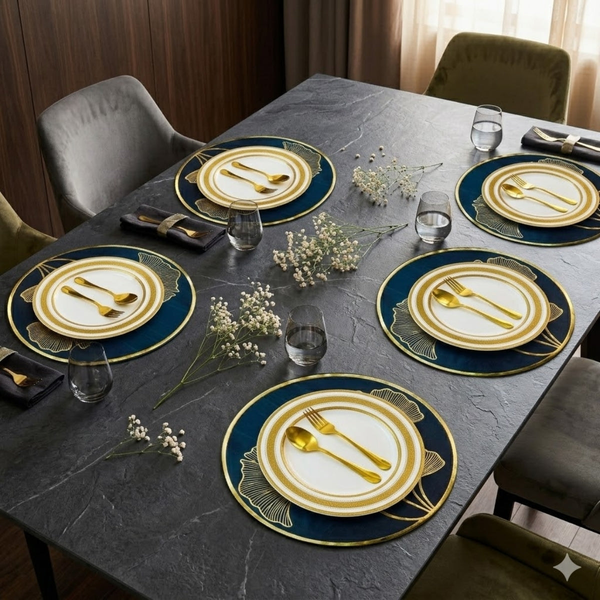 Golden & Black Round Ginkgo Placemat
