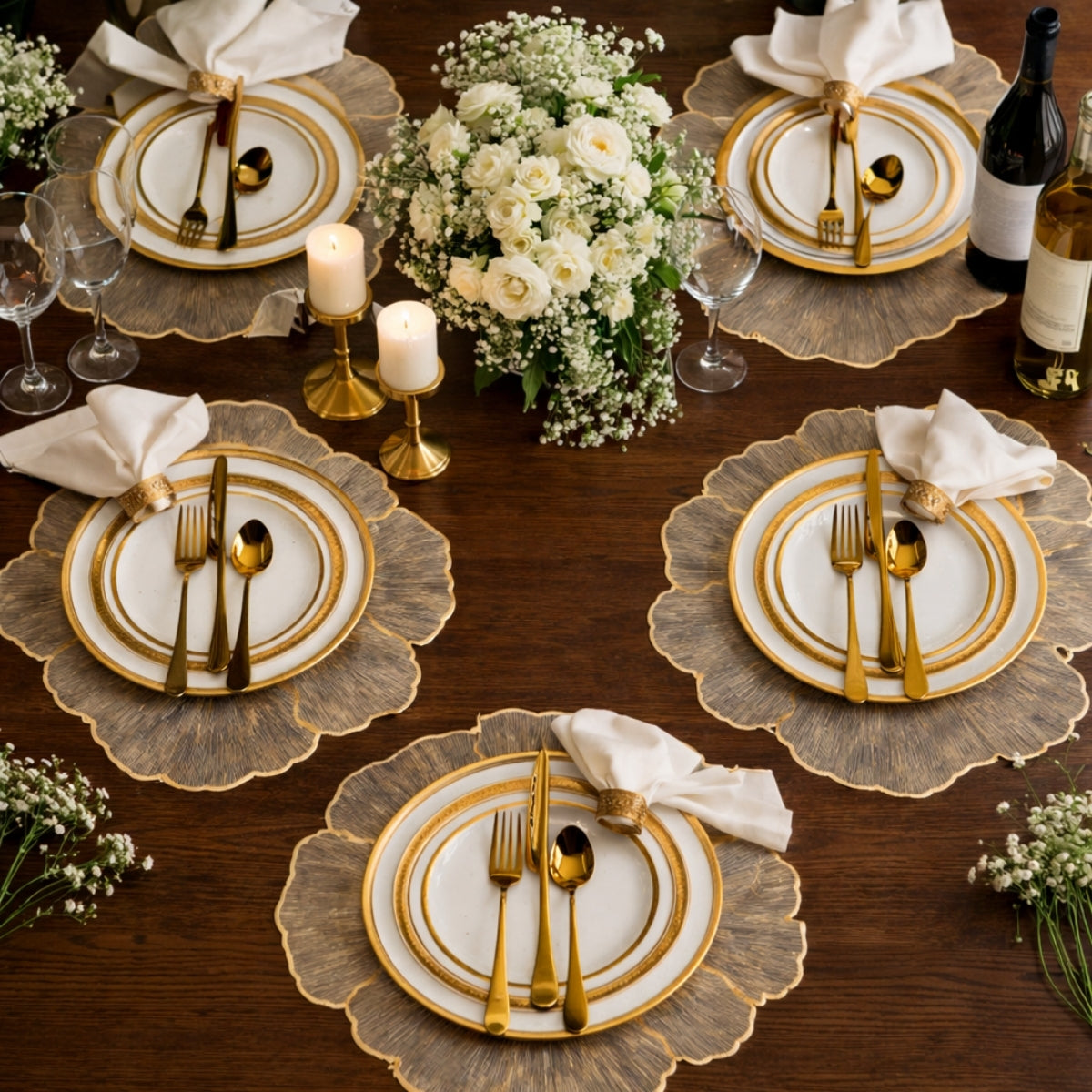 Golden & Grey Round Floral Placemat