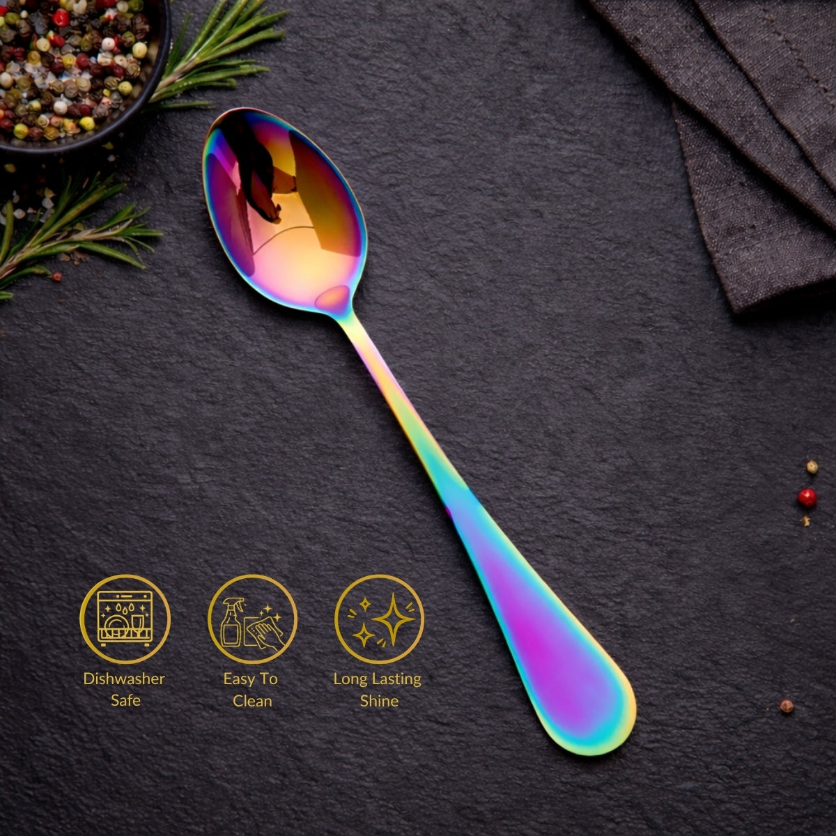 6 Table Spoon Multi Colored Golden Qareenay Manzil® branded