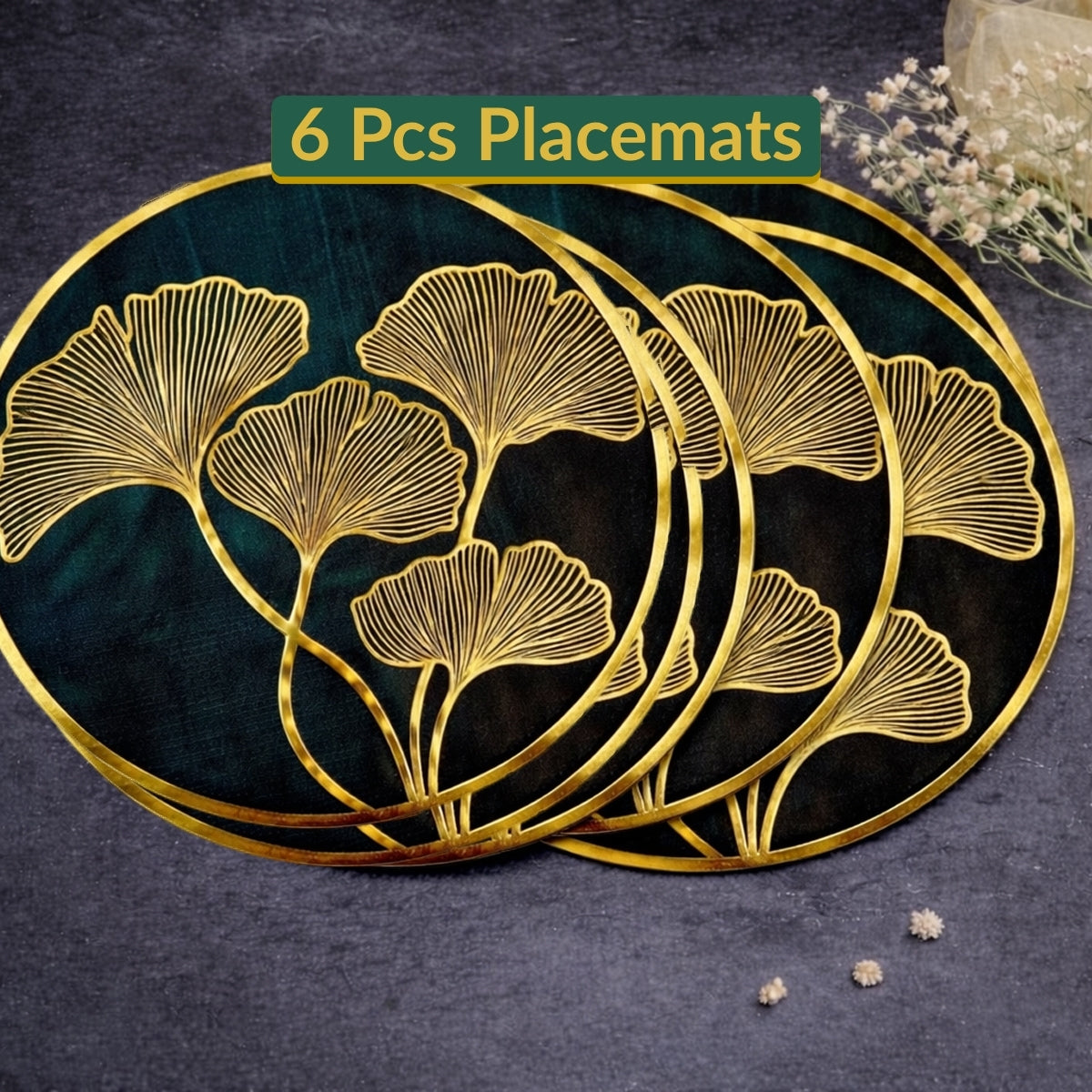 Golden & Black Round Ginkgo Placemat