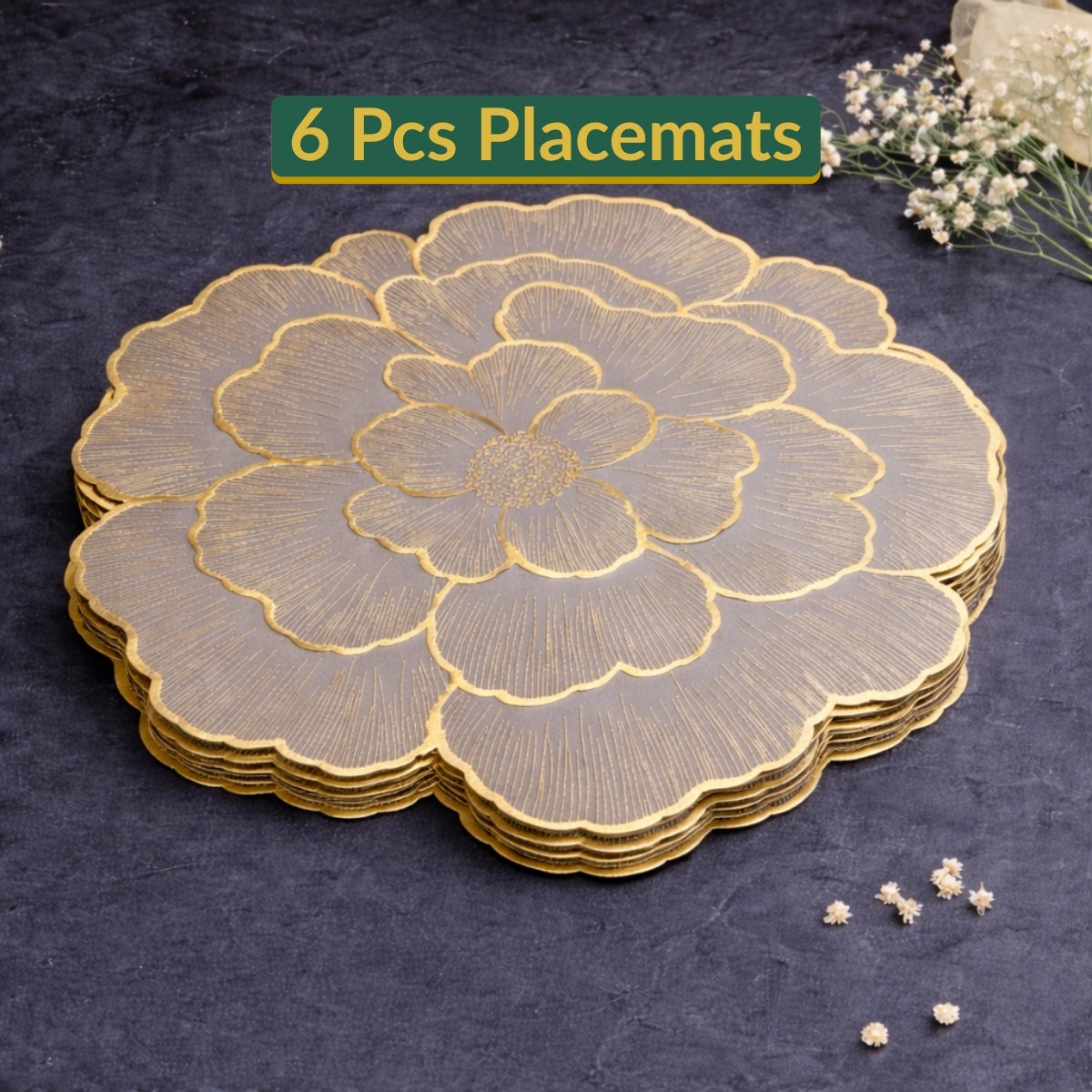 Golden & Grey Round Floral Placemat