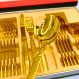 Imported Cutlery 24-Piece Golden Flower Pattern Design - 6 Person