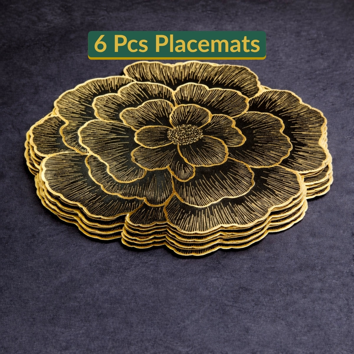 Golden & Black Round Floral Placemat