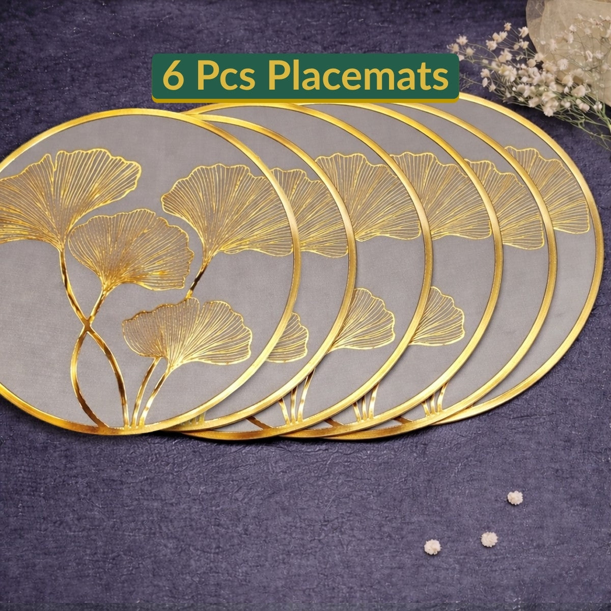 Golden & Grey Round Ginkgo Placemat