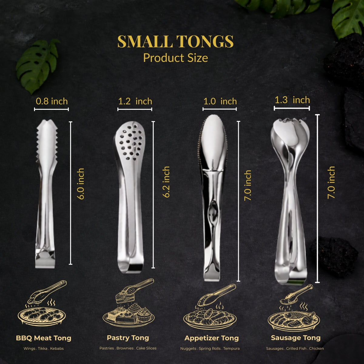 QM® Set of 4 Small Tongs Multipurpose