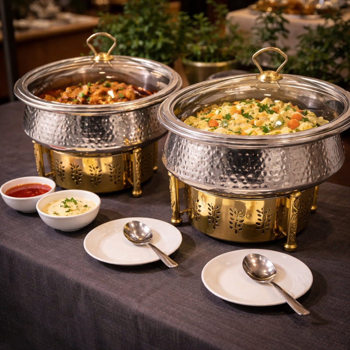 QM®  Chafing Dishes With Burner Stand & Steamer-Stainless Steel