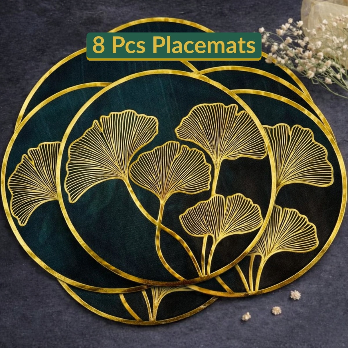 Golden & Black Round Ginkgo Placemat