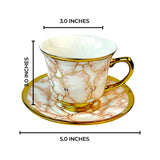 6 Persons Ceramic Cup & Saucer Set - Marble Pink