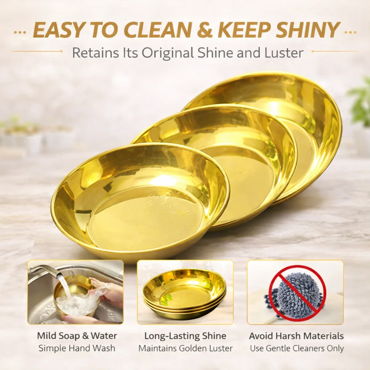 QM® Golden Nihari Bowls-Set of 3-PVD Coated