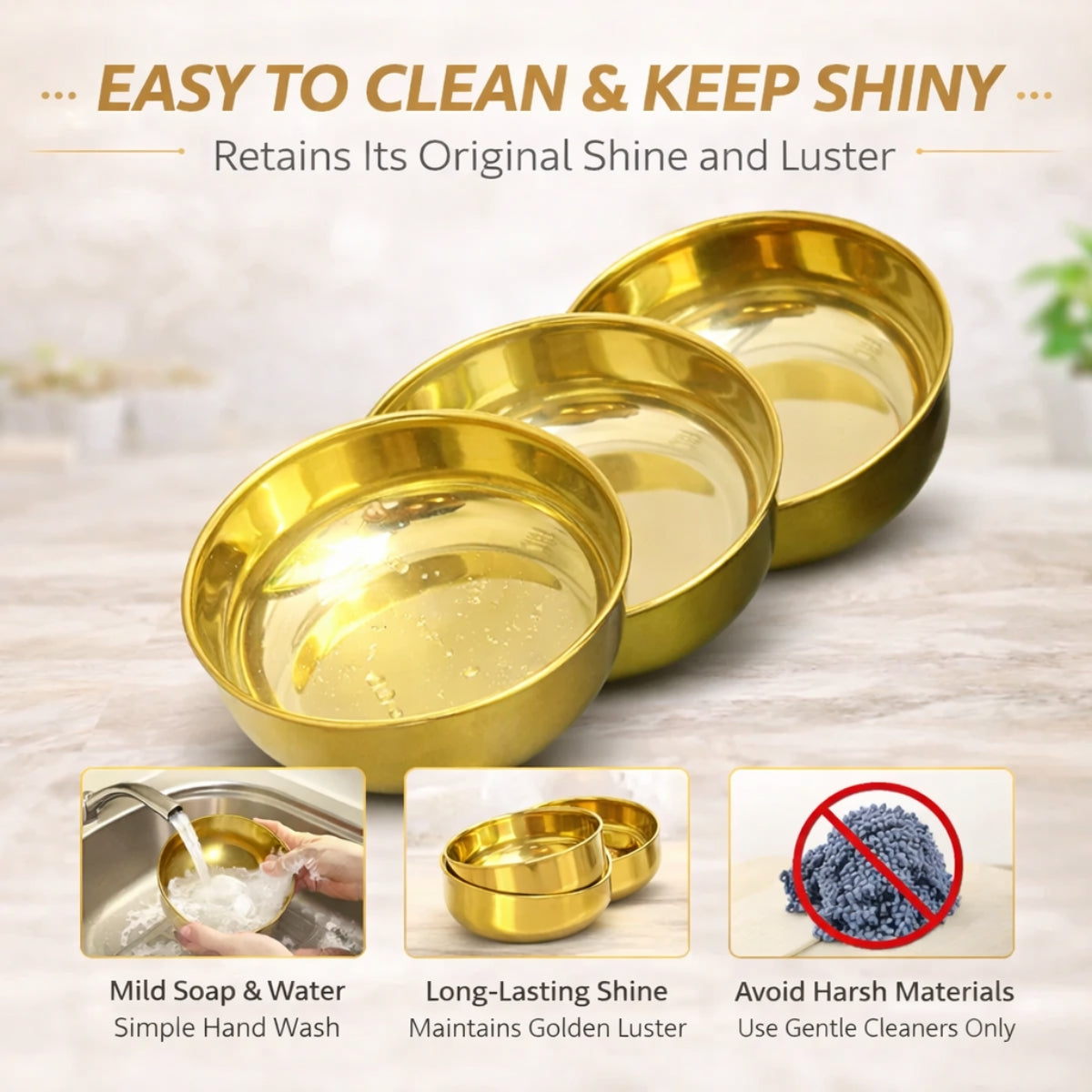Golden Rice Bowls-Set of 3-PVD Coated QM Branded