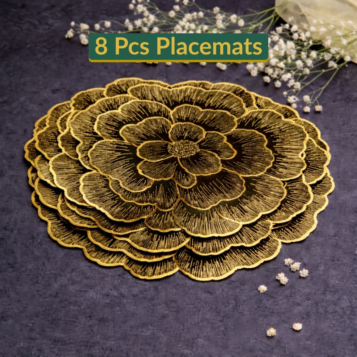 Golden & Black Round Floral Placemat