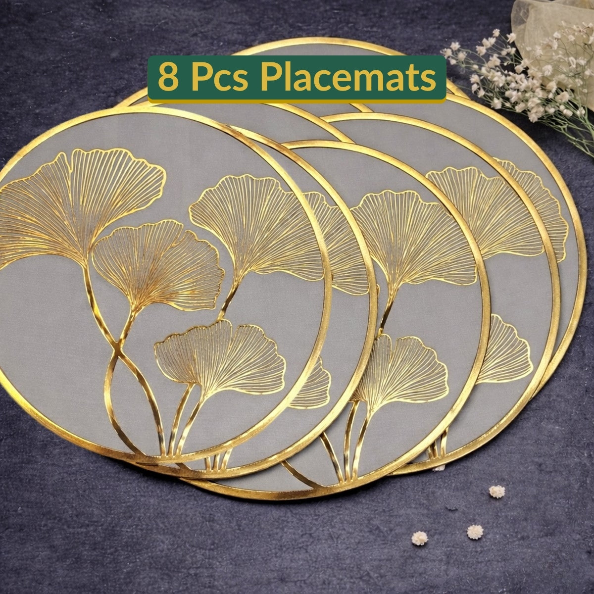 Golden & Grey Round Ginkgo Placemat