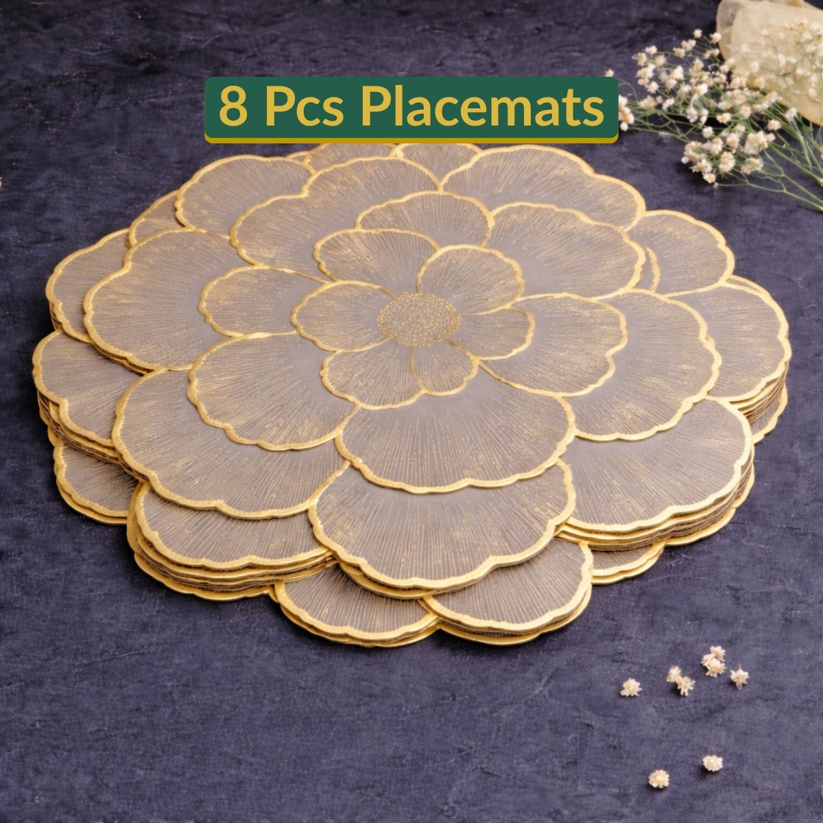 Golden & Grey Round Floral Placemat