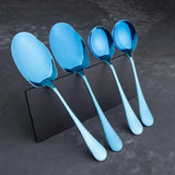 Rice & Curry Serving Spoons Set Shiny Blue Qareenay Manzil® Branded With 5 Year Warranty