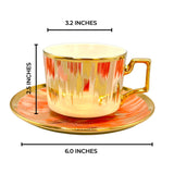 6 Persons Ceramic Tea cup & Saucer Set - Pink & Gold