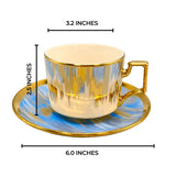 6 Persons Ceramic Tea cup & Saucer Set - Blue & Gold