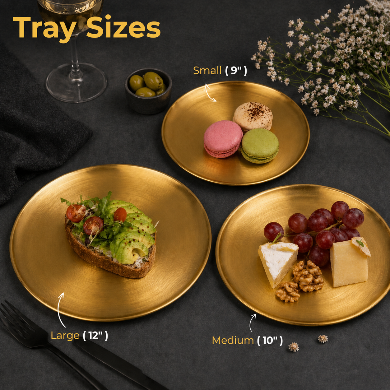 Set of 3 - Stainless Steel Round Serving Tray