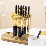 Black Marbline Golden Cutlery Set 25 Pcs
