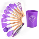 13-piece Silicone Kitchen Utensils Set with Resting Pad - Purple