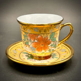 Ceramic Cup & Saucer Set - Golden Flower Design - 6 Persons Tea Serving