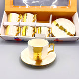 6 Persons Ceramic Tea cup & Saucer Set - White & Gold