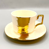 6 Persons Ceramic Tea cup & Saucer Set - White & Gold