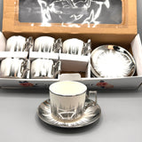 6 Persons Bone China Tea cup & Saucer Set - White & Silver