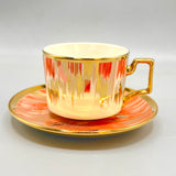 6 Persons Ceramic Tea cup & Saucer Set - Pink & Gold