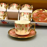 6 Persons Ceramic Tea cup & Saucer Set - Pink & Gold