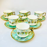 6 Persons Ceramic Tea cup & Saucer Set - Green & Gold