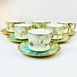 6 Persons Ceramic Tea cup & Saucer Set - Green & Gold