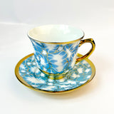 6 Persons Ceramic Cup & Saucer Set - Marble Blue