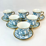 6 Persons Ceramic Cup & Saucer Set - Marble Blue