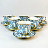 6 Persons Ceramic Cup & Saucer Set - Marble Blue