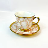 6 Persons Ceramic Cup & Saucer Set - Marble Pink