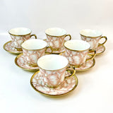 6 Persons Ceramic Cup & Saucer Set - Marble Pink