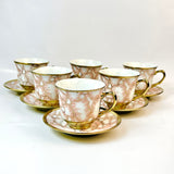 6 Persons Ceramic Cup & Saucer Set - Marble Pink