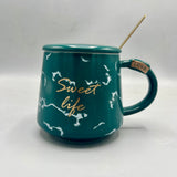 Nordic Green and Golden Cup with spoon - Sweet Life