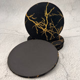 6 pcs Velvet Coaster Mats with Lightning Bolt Design - Black