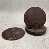 6 pcs Velvet Coaster Mats with Branch Design - Chocolate Brown