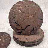 6 pcs Velvet Coaster Mats with Branch Design - Chocolate Brown