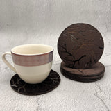 6 pcs Velvet Coaster Mats with Branch Design - Chocolate Brown