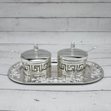 Versace Silver Sugar Pot Set - Glass & Stainless Steel