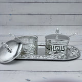 Versace Silver Sugar Pot Set - Glass & Stainless Steel