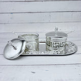 Versace Silver Sugar Pot Set - Glass & Stainless Steel