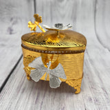 Heart Sugar pot - Golden with Silver Flower Design